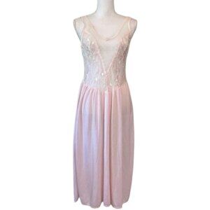Victoria's Secret Vintage 80's Pink Bridal Lace & Mesh Nightgown Slip Small